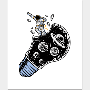 astronaut flying out bulb Posters and Art